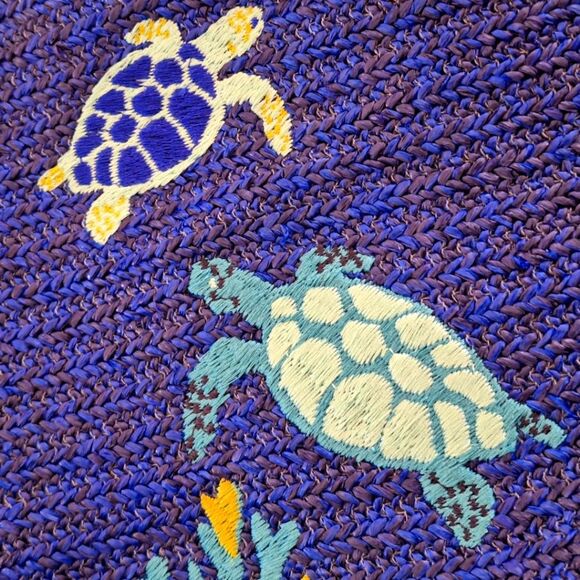 Vera Bradley Large Bag North South Straw Tote Blue Lyst Beach Bag Embroidered - Picture 10 of 15